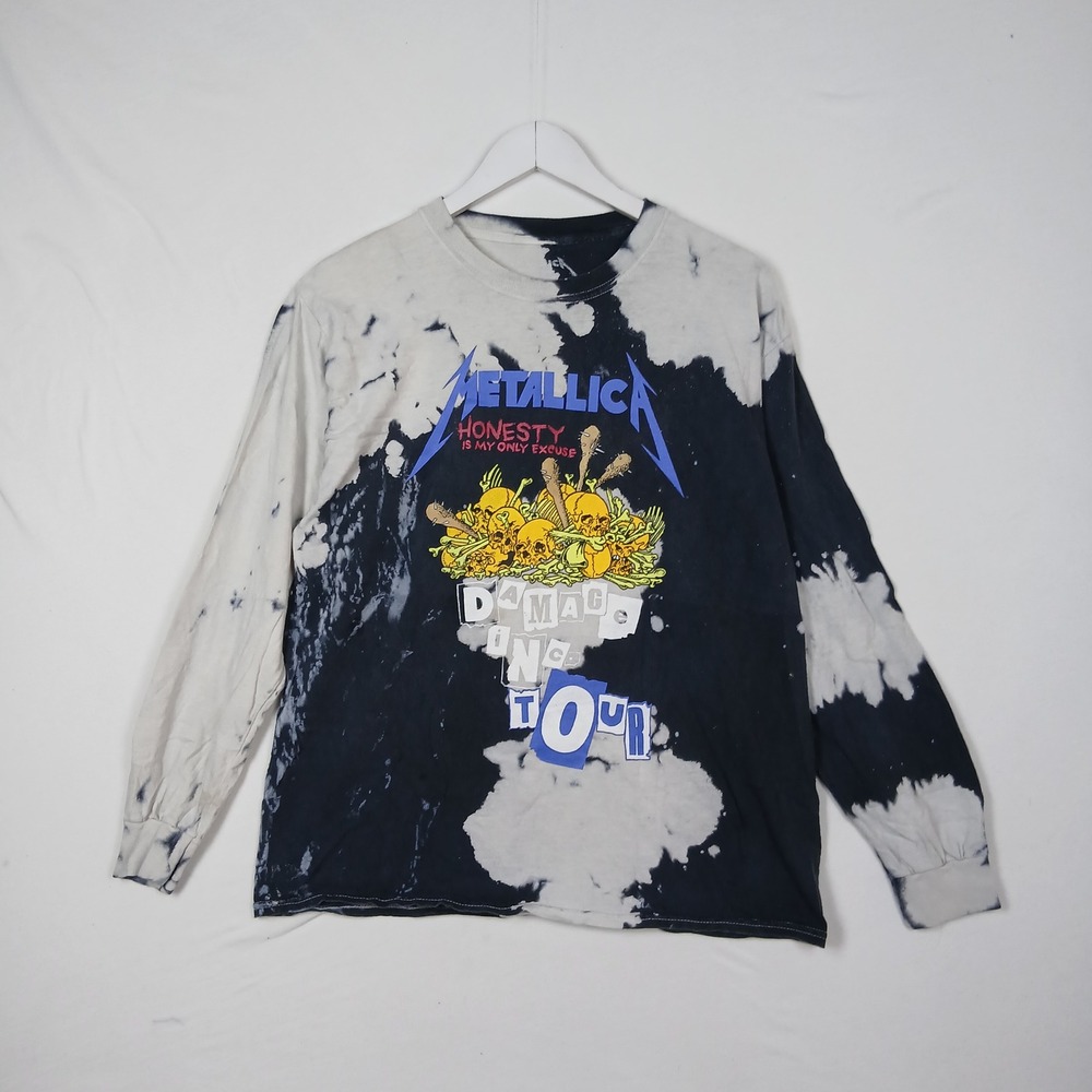 Metallica Honesty Is My Only Excuse Damage Inc Tour Bleach Tie Dye Shirt Large